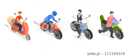 3D Isometric Flat Set of Motorcycles 3D Isometric Flat Set of Motorcycles 111189329