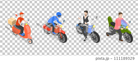 3D Isometric Flat Set of Motorcycles 3D Isometric Flat Set of Motorcycles 111189329