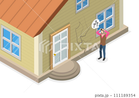 3D Isometric Flat  Conceptual Illustration of Crack In The Wall 111189354