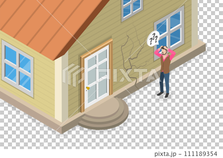 3D Isometric Flat  Conceptual Illustration of Crack In The Wall 111189354