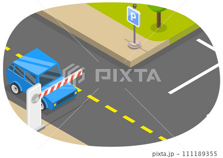 3D Isometric Flat Conceptual Illustration of Parking Barrier Gate 3D Isometric Flat Conceptual Illustration of Parking Barrier Gate 111189355
