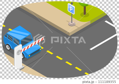 3D Isometric Flat Conceptual Illustration of Parking Barrier Gate 3D Isometric Flat Conceptual Illustration of Parking Barrier Gate 111189355