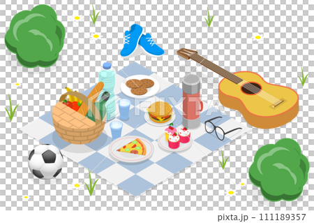 3D Isometric Flat  Conceptual Illustration of Summer Picnic 111189357