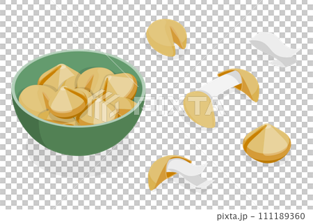 3D Isometric Flat  Set of Fortune Cookies 111189360