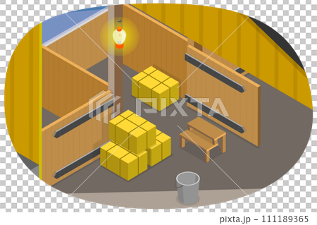 3D Isometric Flat  Conceptual Illustration of Empty Hors Barn 111189365