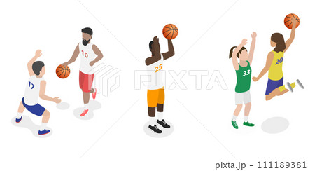 3D Isometric Flat  Set of Basketball Players 111189381