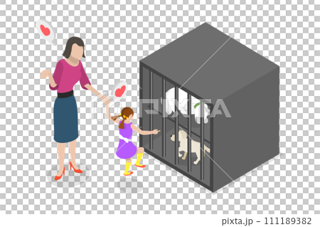 3D Isometric Flat  Conceptual Illustration of Rescued Stray Pets. 111189382