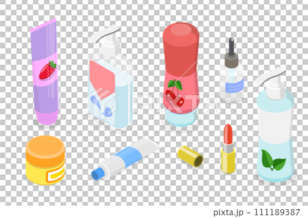 3D Isometric Flat Set of Cosmetics 3D Isometric Flat Set of Cosmetics 111189387