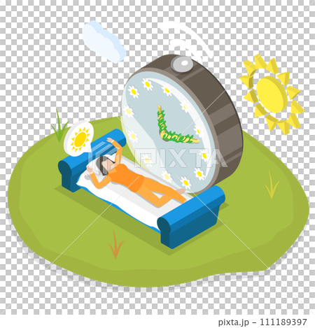 3D Isometric Flat  Conceptual Illustration of Spring Clock Changes 111189397