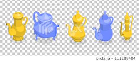 3D Isometric Flat  Set of Arabic Teapot 111189404