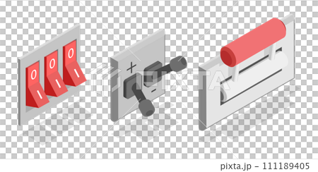 3D Isometric Flat Set of Electric Breakers 3D Isometric Flat Set of Electric Breakers 111189405