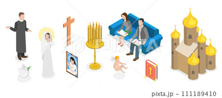 3D Isometric Flat  Conceptual Illustration of Ortodox Christianity 111189410