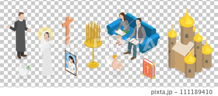3D Isometric Flat  Conceptual Illustration of Ortodox Christianity 111189410
