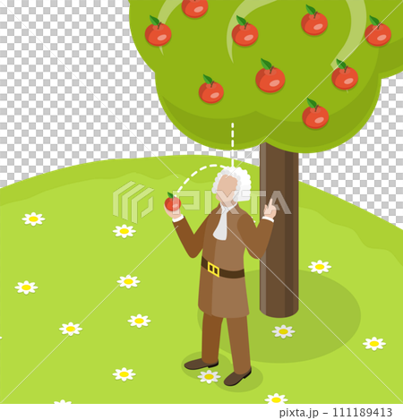 3D Isometric Flat  Conceptual Illustration of Isaac Newton 111189413