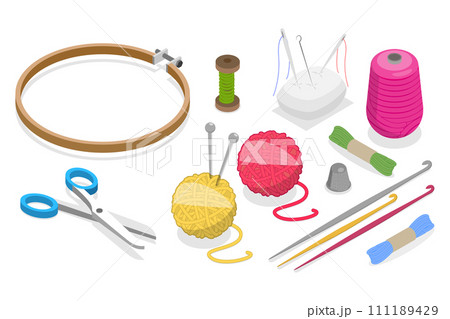 3D Isometric Flat  Set of Needlework 111189429