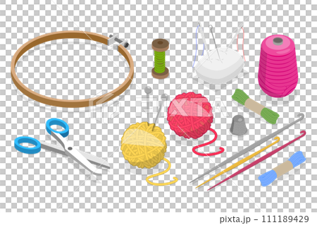 3D Isometric Flat  Set of Needlework 111189429