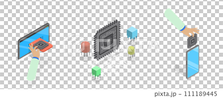 3D Isometric Flat  Conceptual Illustration of Microchip 111189445