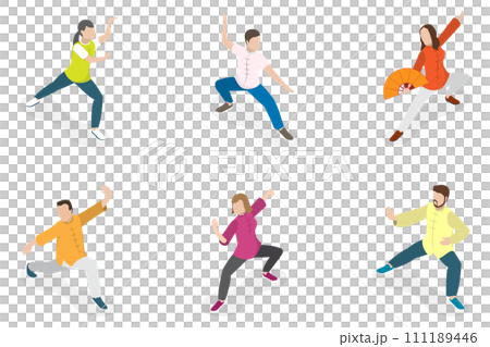 3D Isometric Flat  Set of Tai Chi 111189446