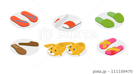 3D Isometric Flat  Set of Slippers 111189470