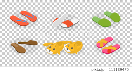 3D Isometric Flat  Set of Slippers 111189470