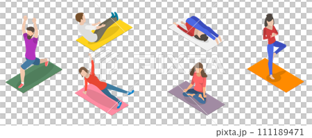 3D Isometric Flat Set of Fitness Scenes 3D Isometric Flat Set of Fitness Scenes 111189471