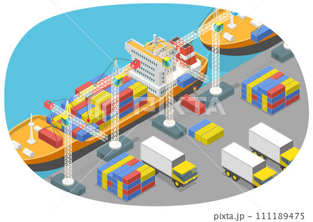 3D Isometric Flat  Conceptual Illustration of Maritime Port 111189475