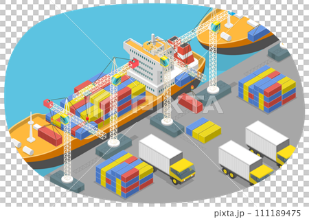 3D Isometric Flat  Conceptual Illustration of Maritime Port 111189475