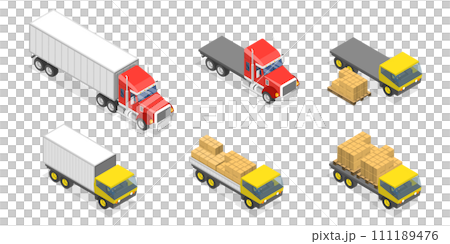 3D Isometric Flat Set of Trucks 3D Isometric Flat Set of Trucks 111189476