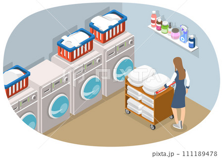 3D Isometric Flat Conceptual Illustration of Hotel Laundry Staff 3D Isometric Flat Conceptual Illustration of Hotel Laundry Staff 111189478