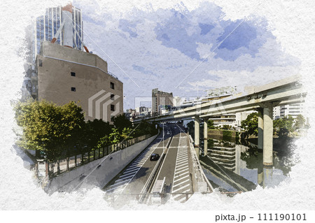 水彩画風　大手町　神田橋JCT　東京都千代田区 111190101