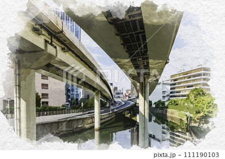 水彩画風　大手町　神田橋JCT　東京都千代田区 111190103