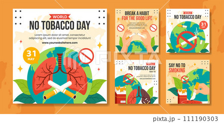 No Tobacco Day Social Media Post Flat Cartoon Hand Drawn Templates Background Illustration 111190303
