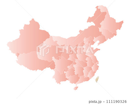 中国と台湾の地図のデザイン、桜色、省（市・区）の境界線入り 111190326