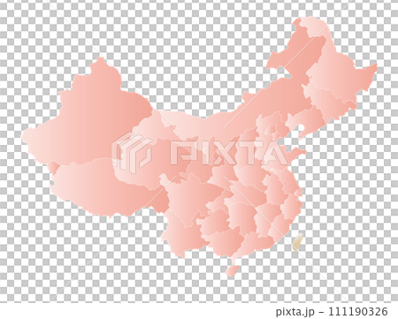 中国と台湾の地図のデザイン、桜色、省（市・区）の境界線入り 111190326