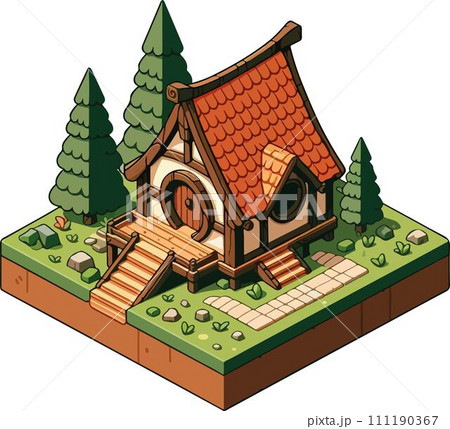 Little fantasy dwarf house isometric vector draw 111190367