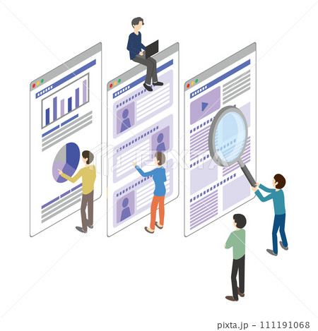 WEBサイトを解析している人たちのイラスト WEBサイトを解析している人たちのイラスト 111191068