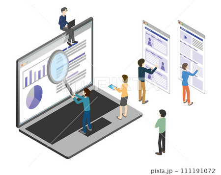 WEBサイトを解析している人たちのイラスト WEBサイトを解析している人たちのイラスト 111191072