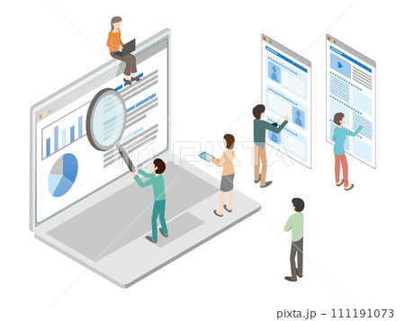 WEBサイトを解析している人たちのイラスト 111191073