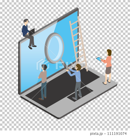 人們檢查筆記型電腦的插圖 人們檢查筆記型電腦的插圖 111191074