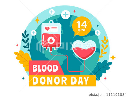 World Blood Donor Day Vector Illustration on June 14 with Human Donated Bloods for Give the Recipient in Save Life in Flat Cartoon Background 111191084