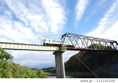 キハ110一両普通列車 八高線 荒川鉄橋 寄居付近 キハ110一両普通列車 八高線 荒川鉄橋 寄居付近 111191200