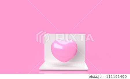 The laptop and pink hearth  for Technology or medical  concept 3d rendering. 111191490