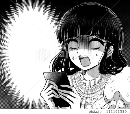 昭和マンガ風お嬢様・白目で衝撃を受けるフキダシフレーム 111191550