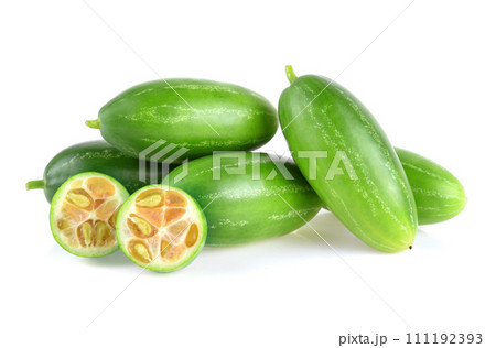 Ivy gourd, Coccinia grandis, Family Cucurbitaceae from central of Thailand.Isolated on white background 111192393