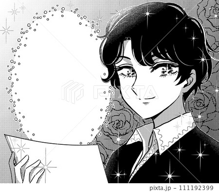 80sキラキラ少女漫画の美少年・吹き出しモノクロバナー 80sキラキラ少女漫画の美少年・吹き出しモノクロバナー 111192399