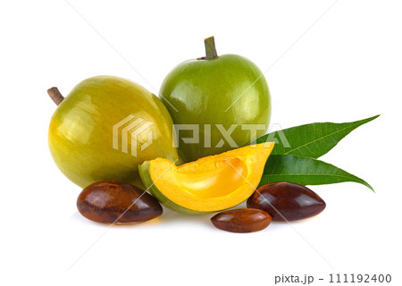 Egg fruit, Canistel, Yellow Sapote (Pouteria campechiana (Kunth) Baehni) isolated on white background Egg fruit, Canistel, Yellow Sapote (Pouteria campechiana (Kunth) Baehni) isolated on white background 111192400