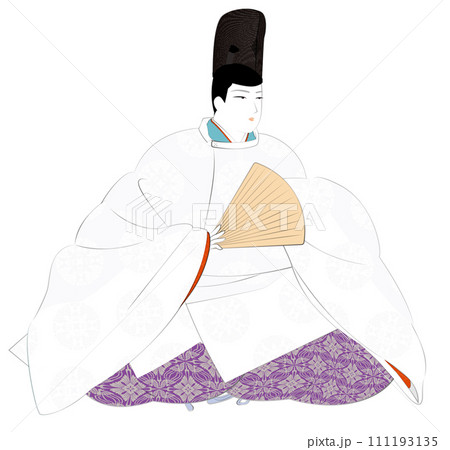 日本の貴族の古典衣裳.直衣姿の男性。平安時代イメージイラスト 111193135