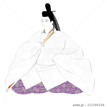 日本の貴族の古典衣裳.直衣姿の男性。平安時代イメージイラスト 111193139