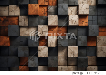 Square block 3d texture Wooden cubes pattern background 3d illustration Generative AI Square block 3d texture Wooden cubes pattern background 3d illustration Generative AI 111194206
