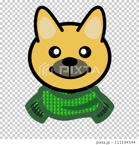 戴著圍巾的柴犬小狗的臉的插圖 111194544